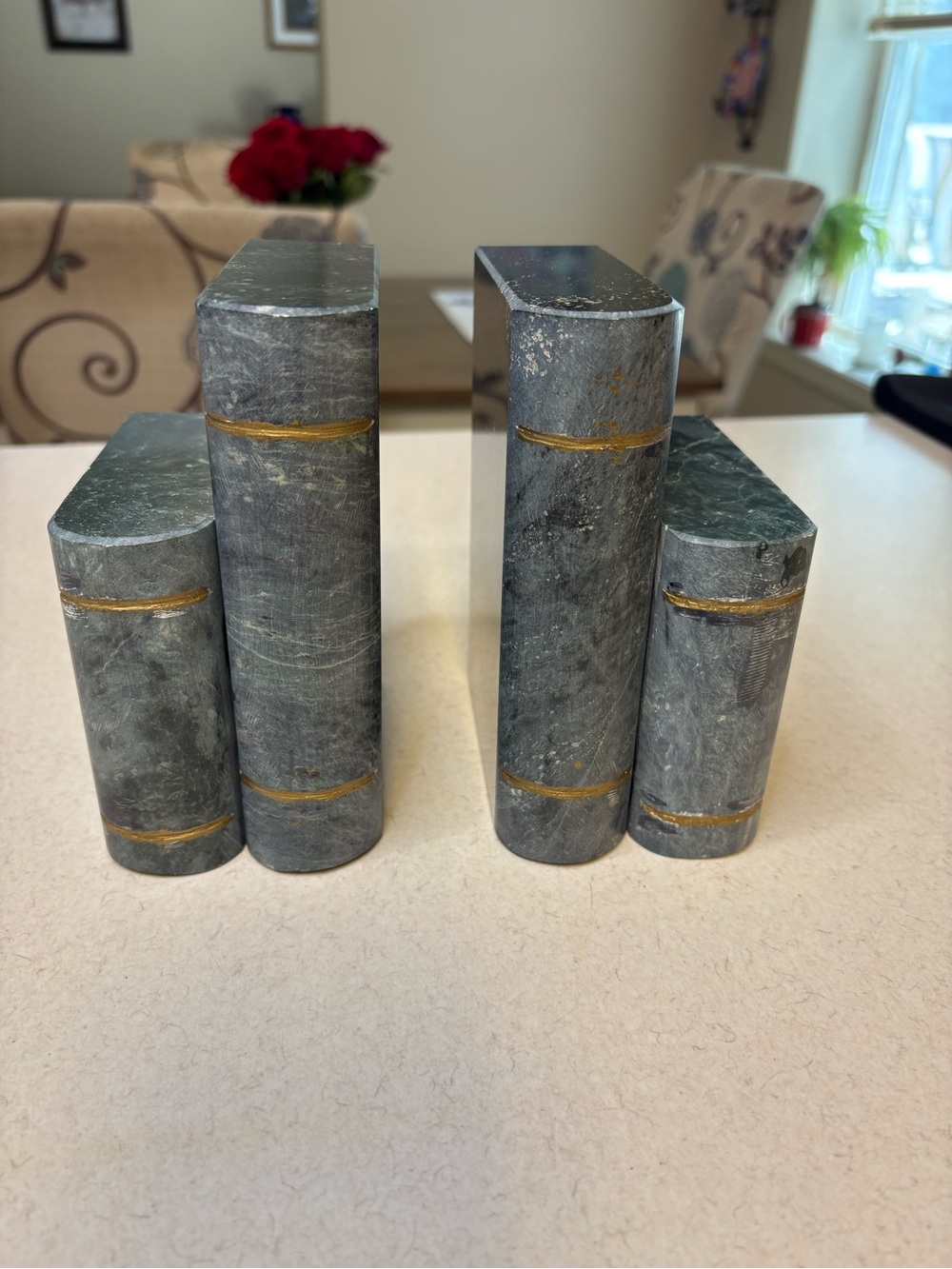 Vintage Heavy Green Marble Bookends Set of 2 12lb Pair